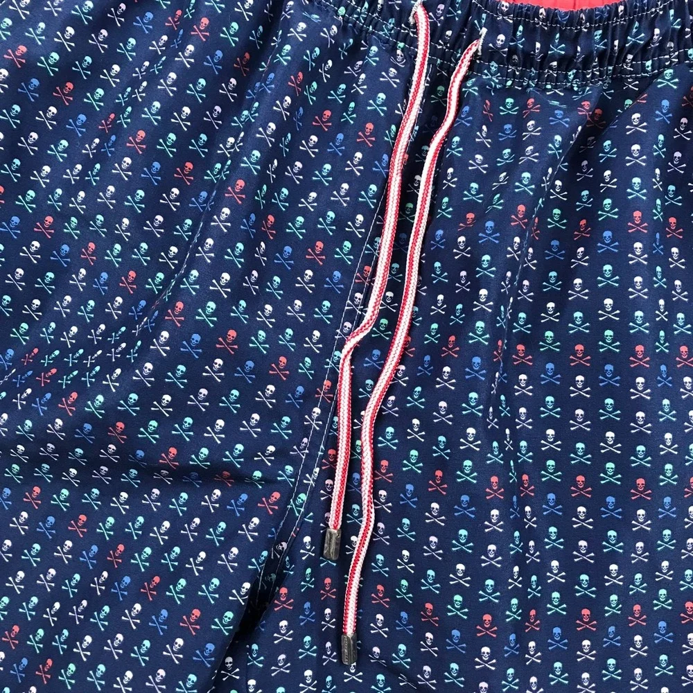Peter Millar Sea Pirates Swim Trunks Mens L Navy Crossbones 7